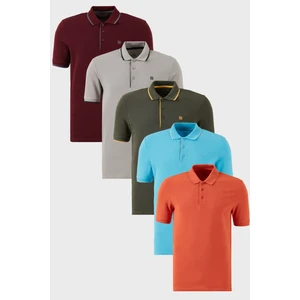 Pamuklu Regular Fit Düğmeli Polo Yaka 5'li Paket T Shirt Erkek T Shirt 590211827S5