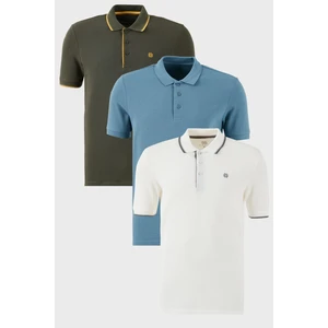 Pamuklu Regular Fit Düğmeli Polo Yaka 3'lü Paket T Shirt Erkek T Shirt 590211827S3