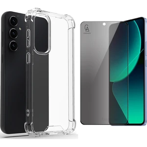 Samsung Galaxy S23 Fe Uyumlu Köşe Dolgulu Anti Shock Telefon Kılıfı ve Hayalet Privacy Ekran Koruyucu