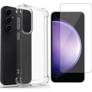 Samsung Galaxy S23 Fe Uyumlu Köşe Dolgulu Anti Shock Telefon Kılıfı ve Kırılmaz Cam Ekran Koruyucu