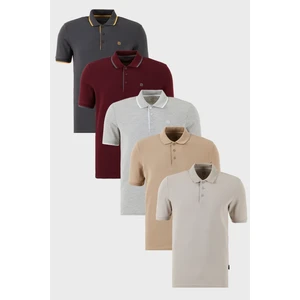 Pamuklu Regular Fit Düğmeli Polo Yaka 5'li Paket T Shirt Erkek T Shirt 590211827S5