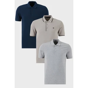Pamuklu Regular Fit Düğmeli Polo Yaka 3'lü Paket T Shirt Erkek T Shirt 590211827S3