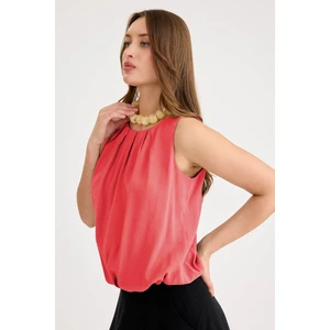 Önü Pileli Sıfır Kol Etek Ucu Lastikli Bluz