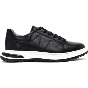 Erkek Siyah Bağcıklı Kalın Tabanlı Deri Sneaker 25SFD675018