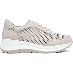 Kadın Krem Bağcıklı Kalın Tabanlı Deri Sneaker 25SFD501718