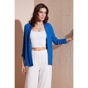 Yakası ve Kolu Katlı Gofre Kimono Hırka Bayan Hırka 5869014