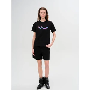 LTB Kadın  Sıgn Baskılı Kısa Kollu Regular Siyah T-shırt