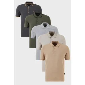 Pamuklu Regular Fit Düğmeli Polo Yaka 5'li Paket T Shirt Erkek T Shirt 590211827S5