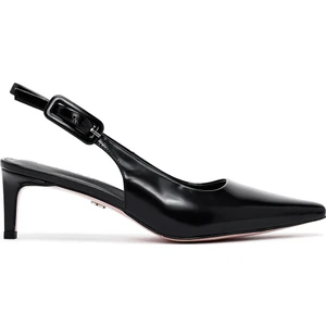 Kadın Siyah Arkası Açık Kısa Ince Topuklu Deri Ayakkabı 25SFD494222