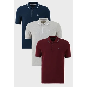 Pamuklu Slim Fit Şerit Detaylı Düğmeli Polo Yaka 3'lü Paket T Shirt Erkek T Shirt 5902118S3