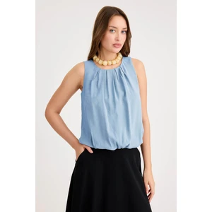 Önü Pileli Sıfır Kol Etek Ucu Lastikli Bluz