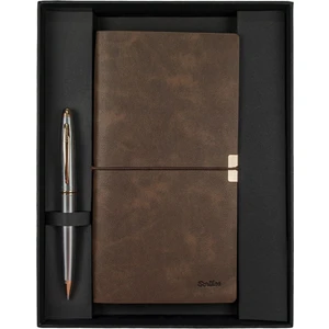 SD700-C2-A Toledo Premıum Defter C7 Kahverengi & Knıght 88 Gold Krom Tükenmez Kalem Seti