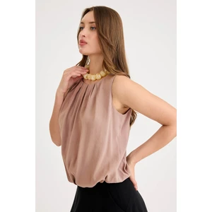 Önü Pileli Sıfır Kol Etek Ucu Lastikli Bluz