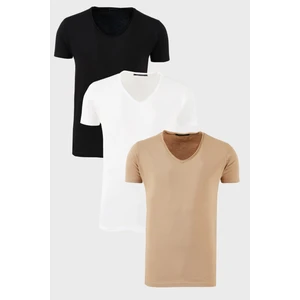 Pamuklu Slim Fit Bisiklet Yaka Baskılı 3'lü Paket T Shirt Erkek T Shirt 541S31