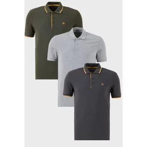 Pamuklu Regular Fit Düğmeli Polo Yaka 3'lü Paket T Shirt Erkek T Shirt 590211827S3