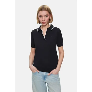 Sasha Siyah Polo Yaka Triko Nakışlı Standard Fit Kadın Tshirt