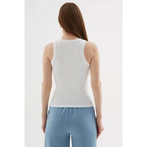 Fashion Friends Taşlı Beyaz Kadın Kolsuz T-Shirt 25Y0518K1