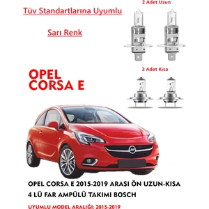 Opel Corsa E 2015-2019 Arası Uyumlu Ön Uzun-Kısa Takım Sarı Renk Far Ampülü Takımı