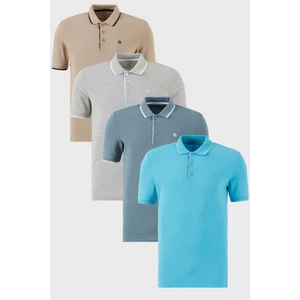 Pamuklu Slim Fit Şerit Detaylı Düğmeli Polo Yaka 4'lü Paket T Shirt Erkek T Shirt 5902118S4