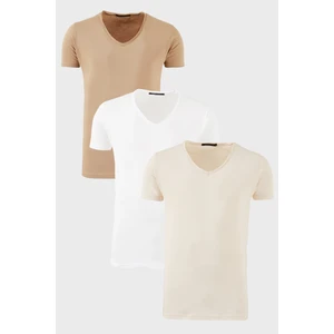 Pamuklu Slim Fit Bisiklet Yaka Baskılı 3'lü Paket T Shirt Erkek T Shirt 541S31