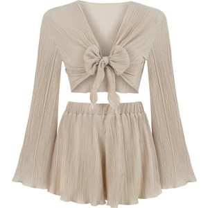 Crop-Şort Pilili Taş Ikili Takım