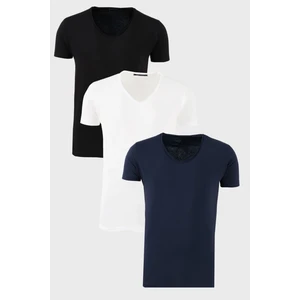 Pamuklu Slim Fit Bisiklet Yaka Baskılı 3'lü Paket T Shirt Erkek T Shirt 541S31