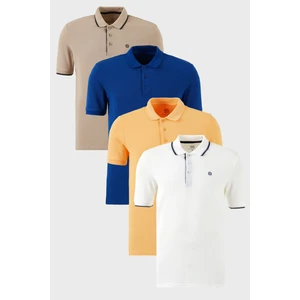 Pamuklu Regular Fit Düğmeli Polo Yaka 4'lü Paket T Shirt Erkek T Shirt 590211827S4