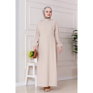 Yanı Bağlamalı Şule Elbise-Bej