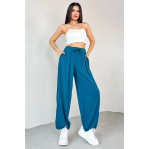 PNT-07413 Mavi Modal Kumaş Paça Detaylı Şalvar Pantolon