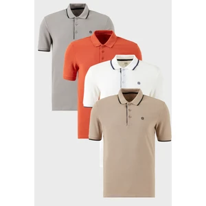 Pamuklu Regular Fit Düğmeli Polo Yaka 4'lü Paket T Shirt Erkek T Shirt 590211827S4