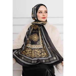 Versace Desenli Hint Ipeği Şal-Siyah