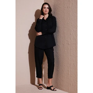 Keten Karışımlı Regular Fit Lastikli Bel Uzun Kollu Alt Üst Takım Bayan Takım 6696622