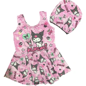 Kız Çocuk Kuromi Desenli Etekli Mayo