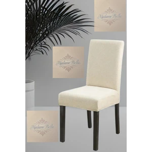 1 Adet Kare Desen Krem Sandalye Kılıfı, Lastikli Tüylenmez Yıkanabilir 45 x 45 x 60 Ölç Sandalye Örtsü