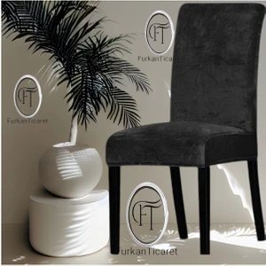 Siyah Ipek Kadife Esnek Lastikli Sandalye Kılıfı Sandalye Örtüsü 1 Adet 45 x 45 x 60 Boyutunda