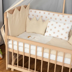 Ahşap Organik Beşik Anne Yanı Beşik 3 Kademeli Lüx Bebek Beşiği 60 x 120 cm - Krem Uyku Setli & Soft Yataklı
