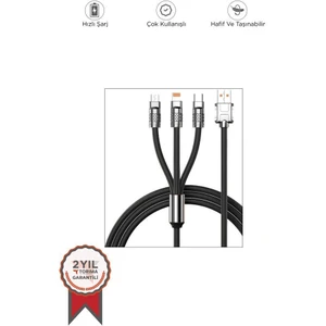 Şarj Kablosu Usb to Type-C Lightning Micro 3IN1 Data Kablo U160 Siyah