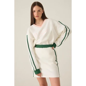 Ekru %100 Pamuklu Çizgi Detaylı Mini Etek