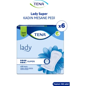 TENA Lady Super, Kadın Mesane Pedi, 7 Damla, 30'lu 6 Paket 180 Adet