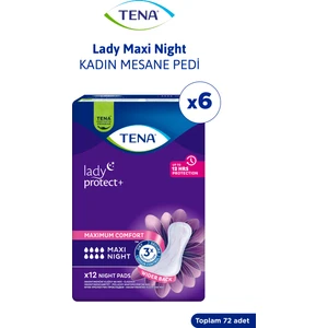 TENA Lady Maxi Night Kadın Gece Mesane Pedi  8 Damla 12'li 6 Paket 72 Adet