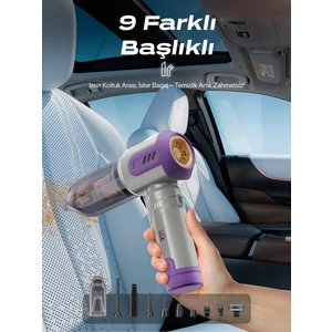 7go Ahv-14 2'si 1 Arada Kablosuz Araç Içi Süpürge Mor | 20000PA Güçlü Vakum + Üfleme | Cam Kırıcı & Kemer Kesici Acil Durum Özellikli