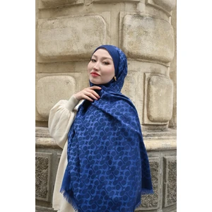 Yün Ipek C Desen Şal - Lacivert
