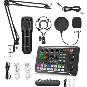 BM-800 + F998 Siyah Podcast Tiktok Youtube Yayıncı Condenser Mikrofon ve Ses Kart Seti