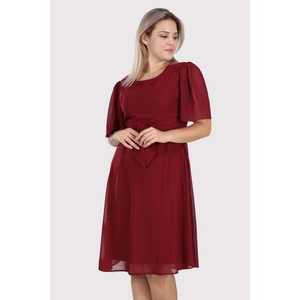 Kadın Bordo Büyük Beden Bağlama Detaylı Midi Şifon Elbise 4257/110