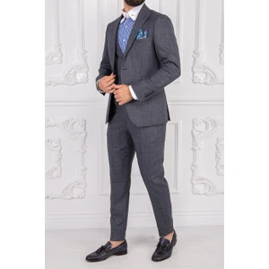 Paco Romano Erkek Slim Fit Sivri Yaka Gri Yelekli Takım Elbise