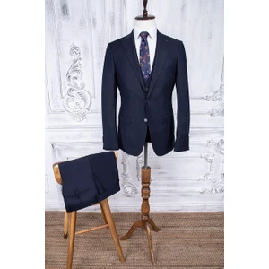 Paco Romano Erkek Slim Fit Sivri Yaka Lacivert Yelekli 8 Drop Takım Elbise