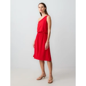 Jimmy Key Kırmızı Tek Omuz Asimetrik Yaka Örme Mini Elbise