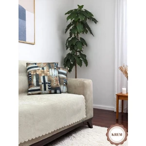 Pawn Mark Company Jakarlı Şönil Kaymaz Koltuk Örtüsü ve Çekyat Örtüsü 175 x 215  cm  | Mikrofiber Koltuk Şalı Krem