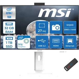 Msı Modern Aı Ultra 7 155H 32GB Ddr5 1tb SSD Inte Arc Graphics 27" Wqhd 100Hz Win11Pro Yapay Zeka Destekli All In One Bilgisayar AM273QPP19 + Zettausbbellek