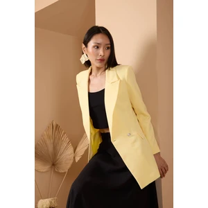 Sarı Oversize Dokuma Blazer Ceket